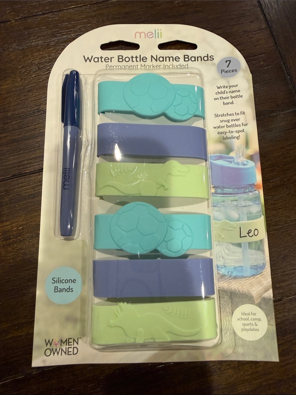 Silicone Water Bottle Name Bands - Blue, Teal, Light Green